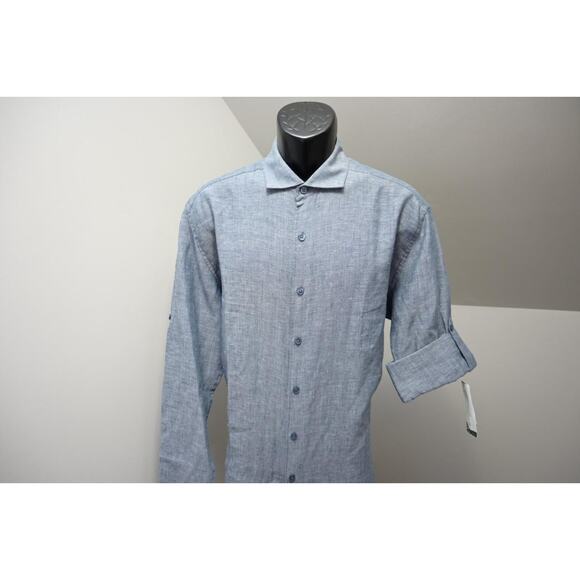 Cubavera Hawaiian Shirt Linen Poly Gray Long Sleeve Mens Size Large NWT - Picture 2 of 8